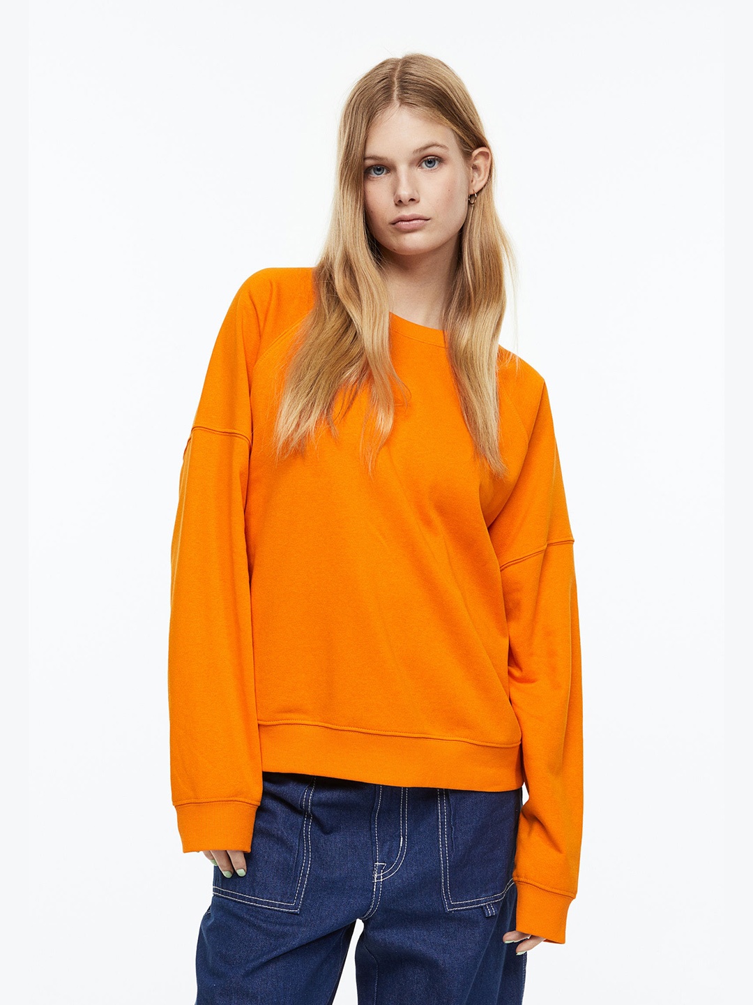 

H&M Women Solid Loose Sweatshirt, Orange