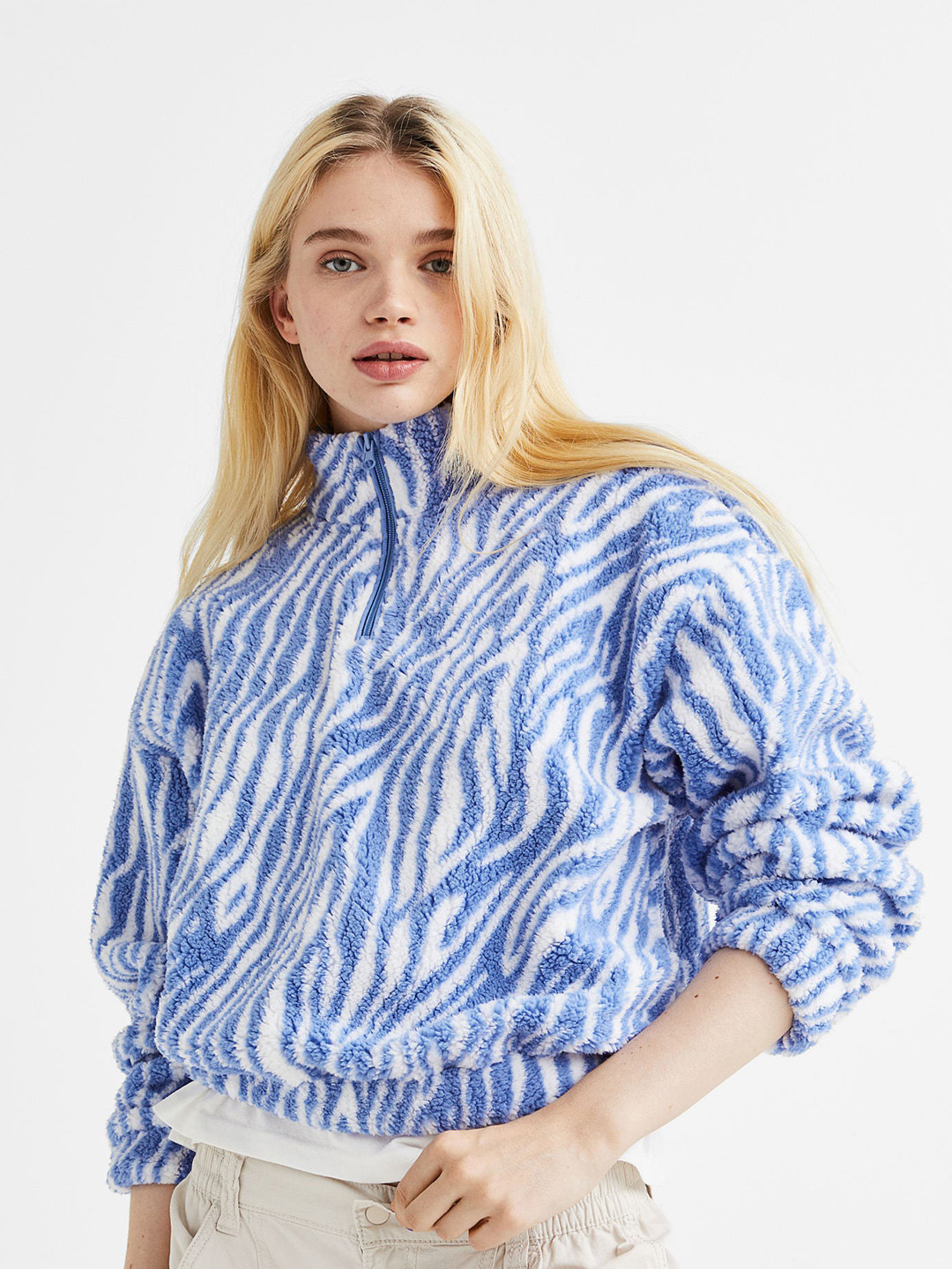 

H&M Women Zip-Top Teddy Sweatshirt, Blue