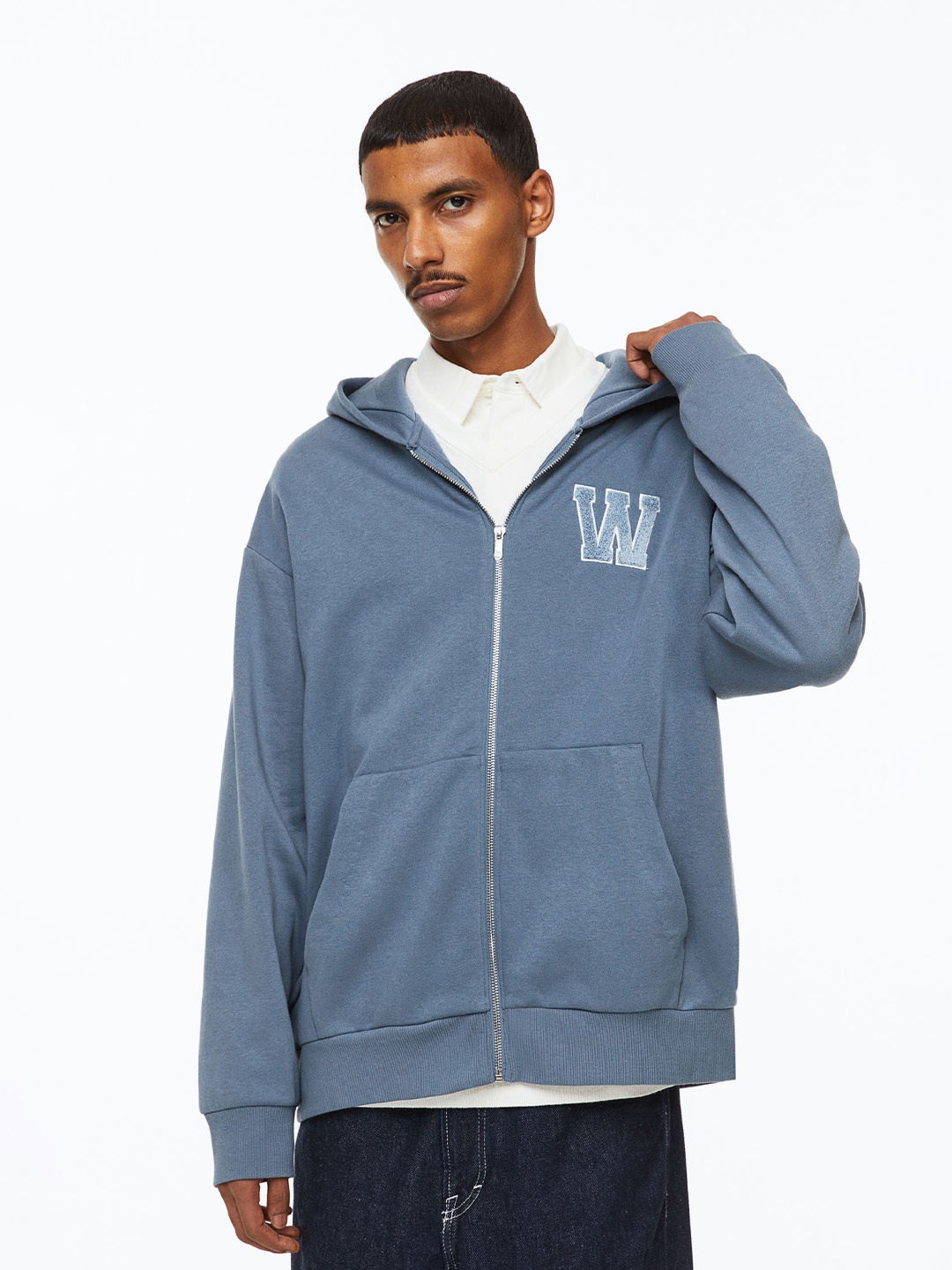 

H&M Men Relaxed Fit Zip-Through Hoodie, Blue
