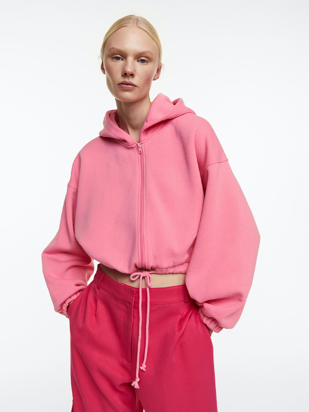 

H&M Women Drawstring Zip-Through Hoodie, Pink