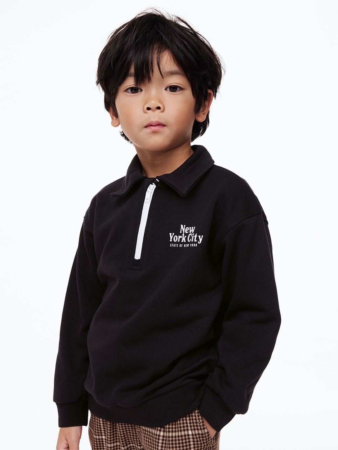 

H&M Boys Collared Zip-Top Sweatshirt, Black