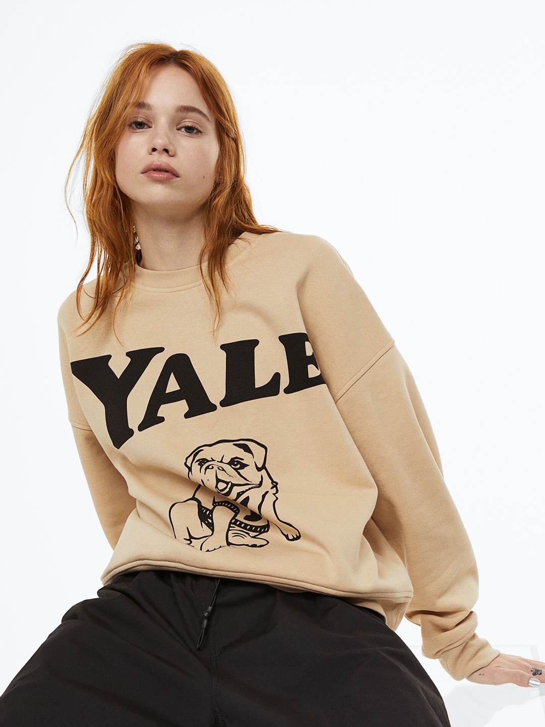 

H&M Women Oversized Printed Sweatshirt, Beige
