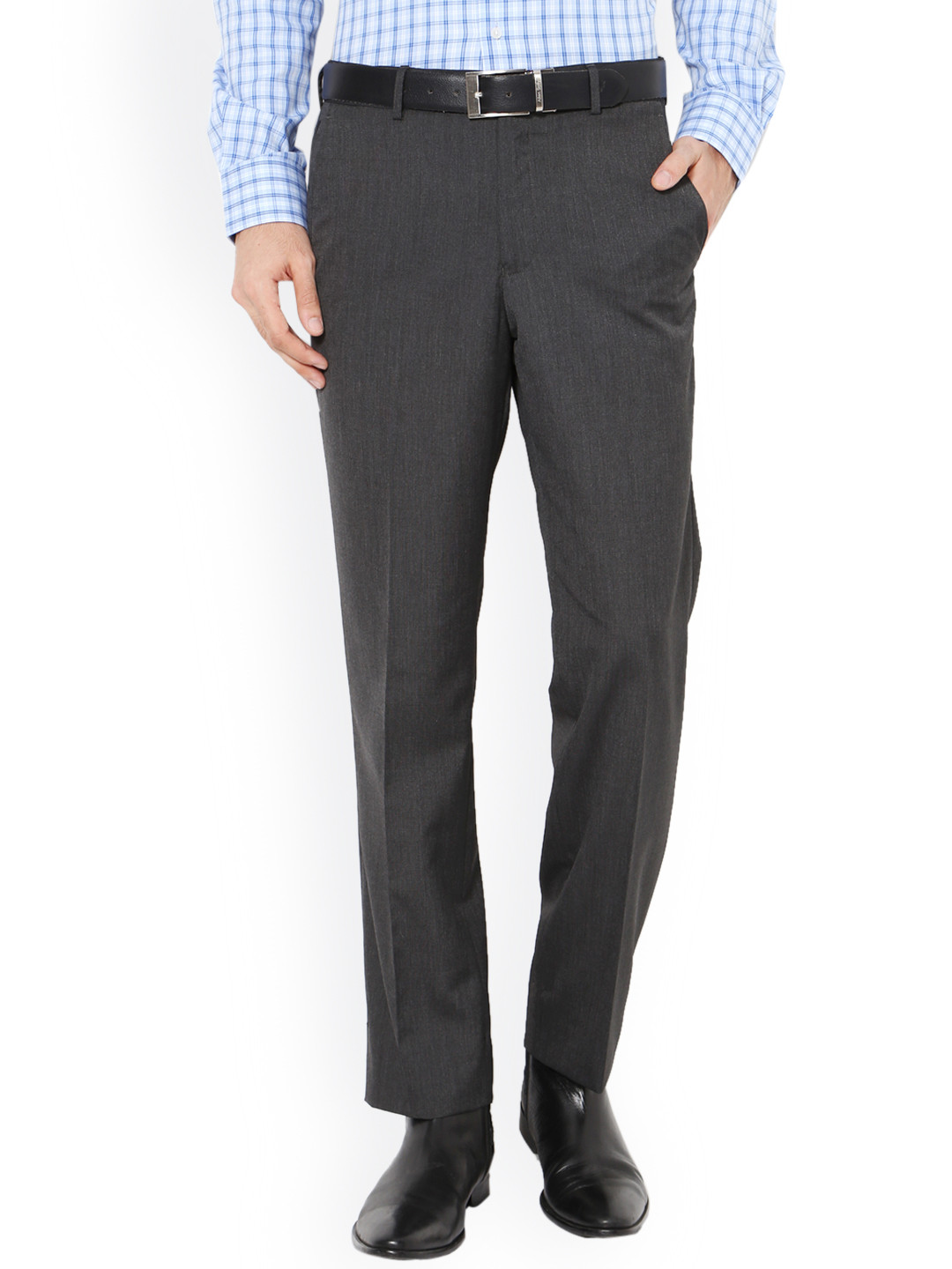 

Van Heusen Men Grey Regular Fit Solid Regular Trousers