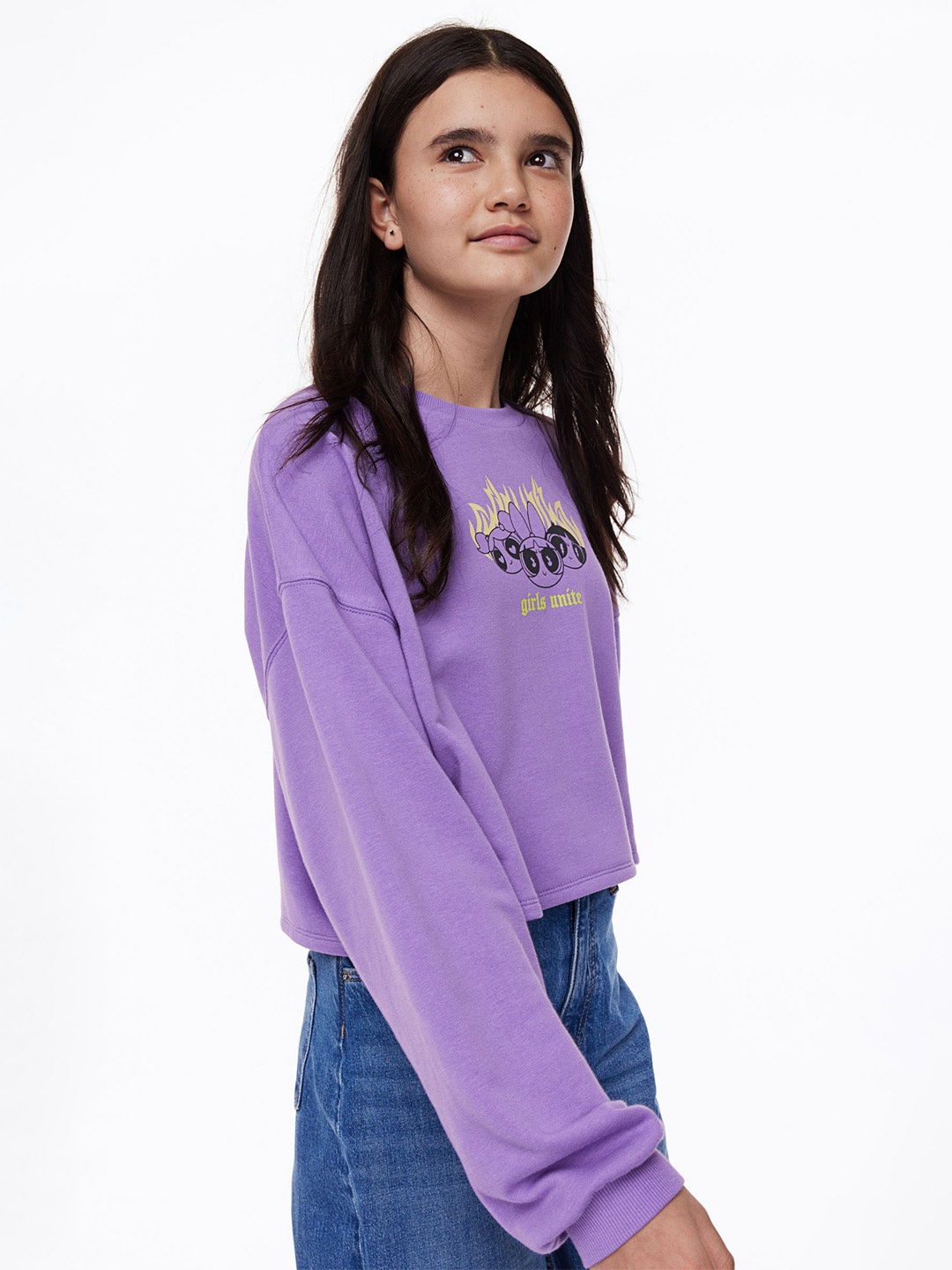 

H&M Girls Boxy-Style Printed Sweatshirt, Purple