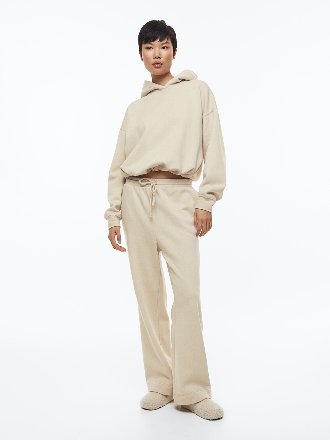 

H&M Women Boxy Drawstring Hoodie, Beige