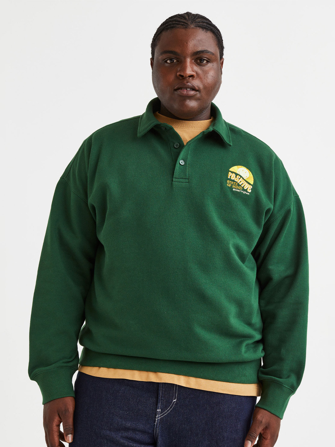 

H&M Men Plus Size Oversized Fit Polo Shirt, Green
