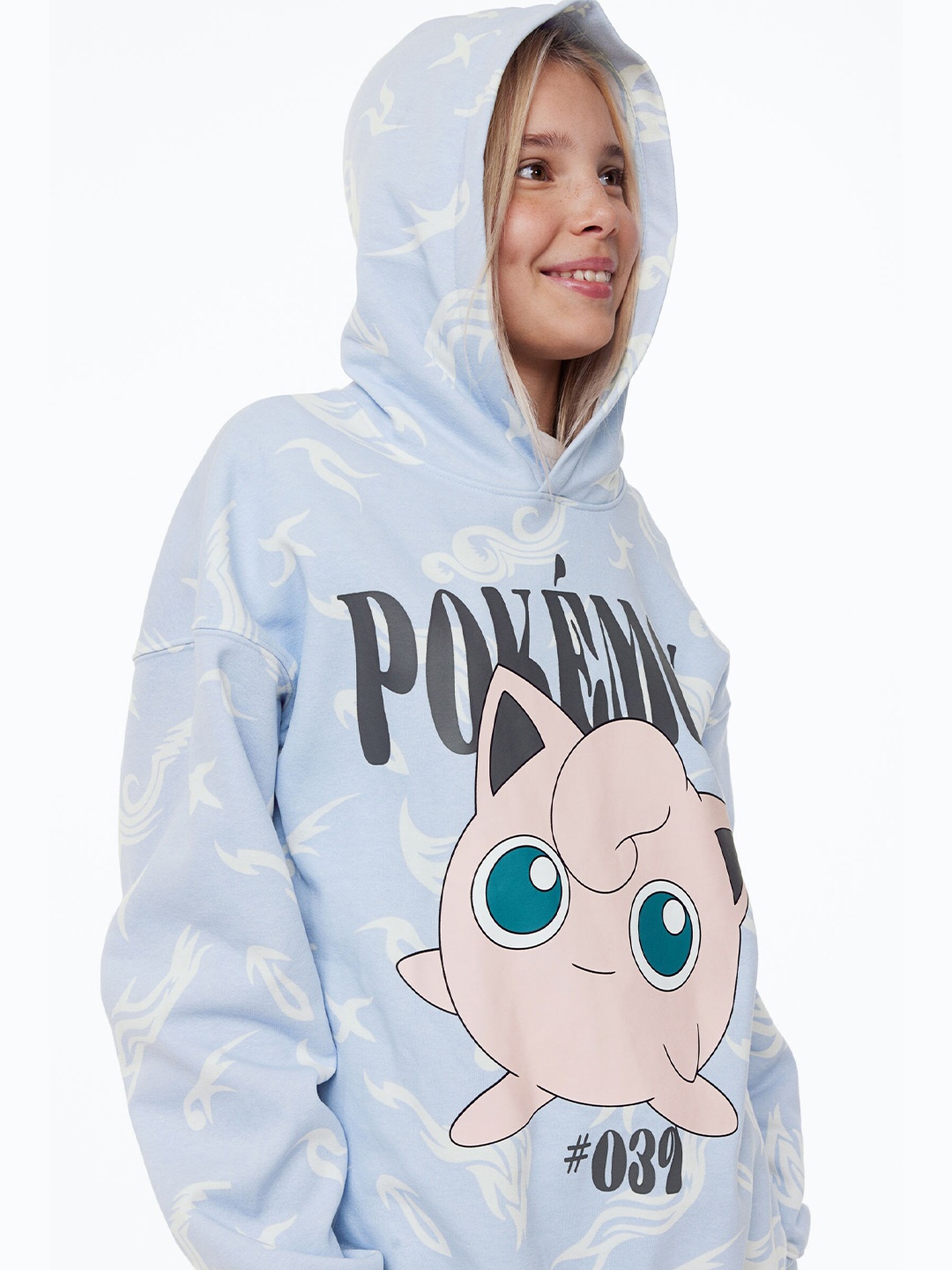 H&M Girls Oversized Printed Hoodie, Blue