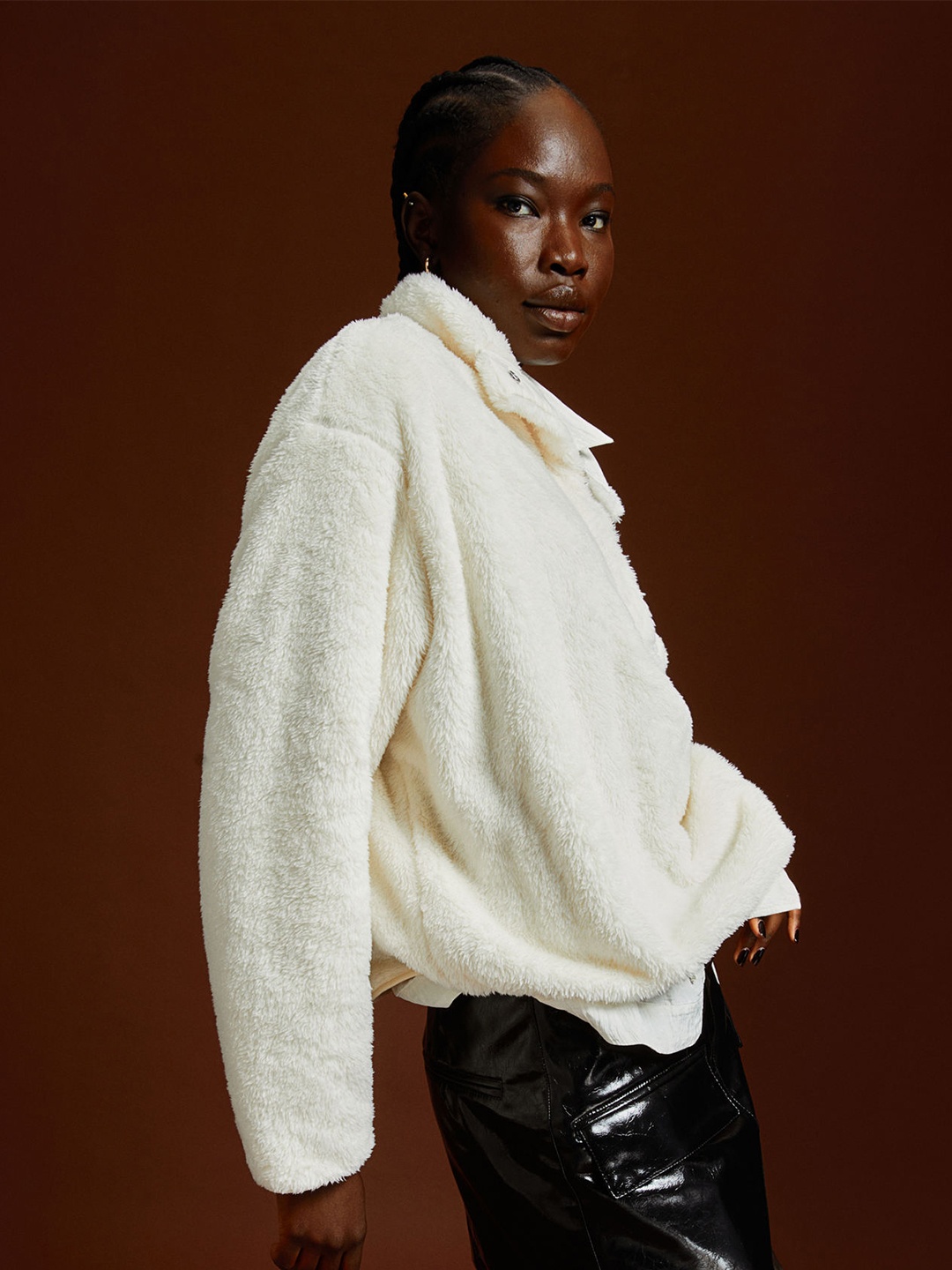 

H&M Women Faux Shearling Top, White
