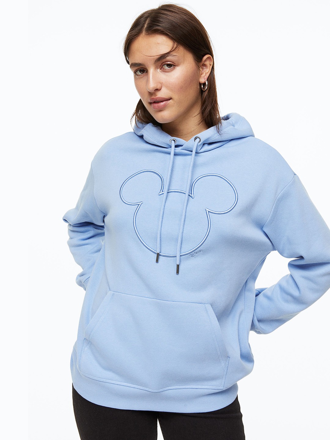 

H&M Women Mickey Mouse Embroidered Hooded Sweatshirt, Blue