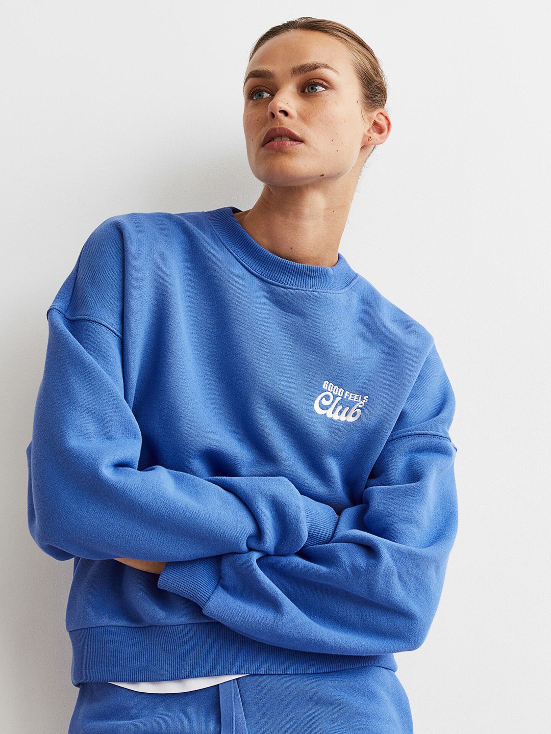 

H&M Women Pure Cotton Sweatshirt, Blue