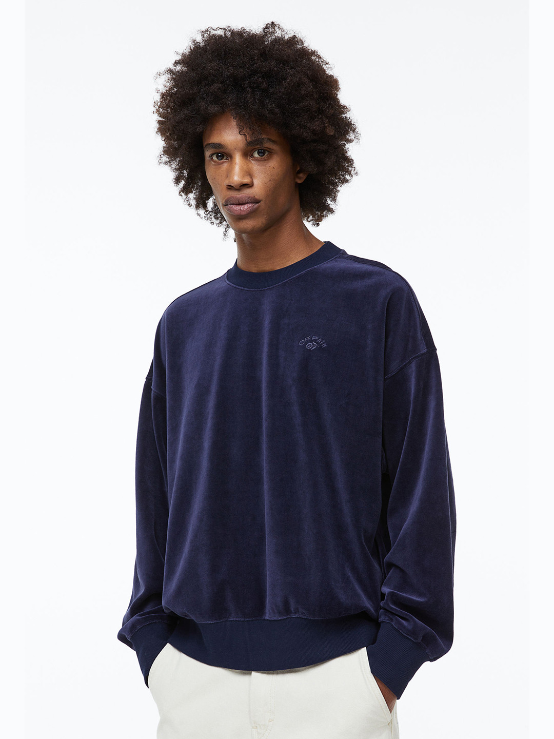 

H&M Men Oversized Fit Velour Sweatshirt, Blue