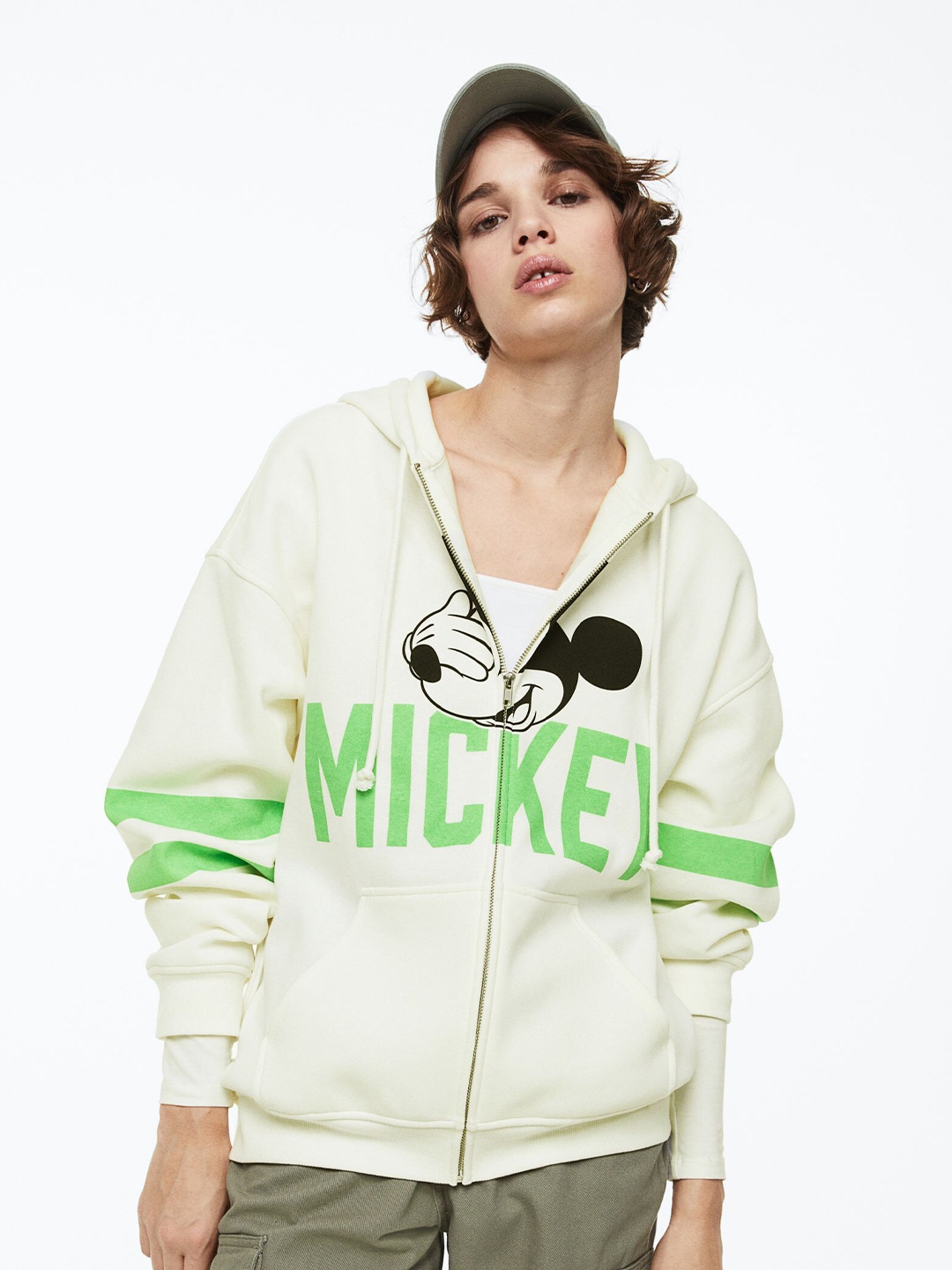 

H&M Women Printed Zip-Through Hoodie, Beige