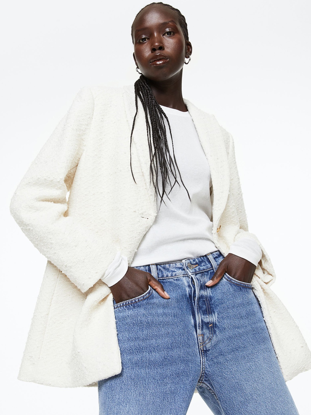 

H&M Women Textured-Weave Blazer, White
