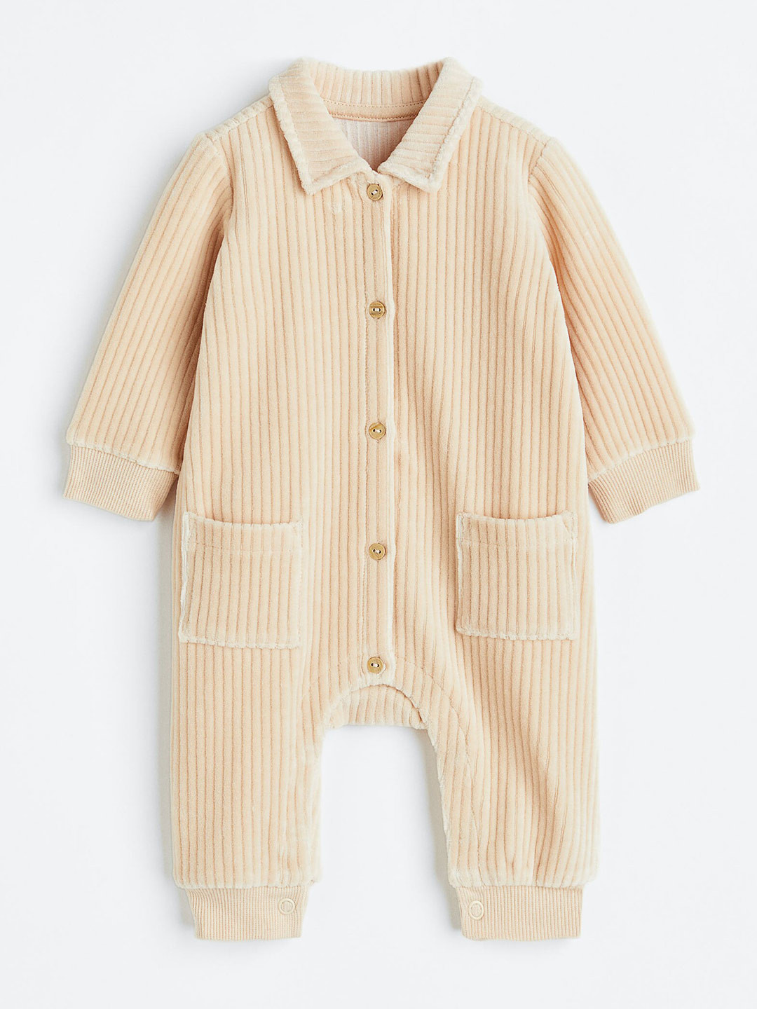 

H&M Infant Boys Ribbed Velour Romper Suit, Beige