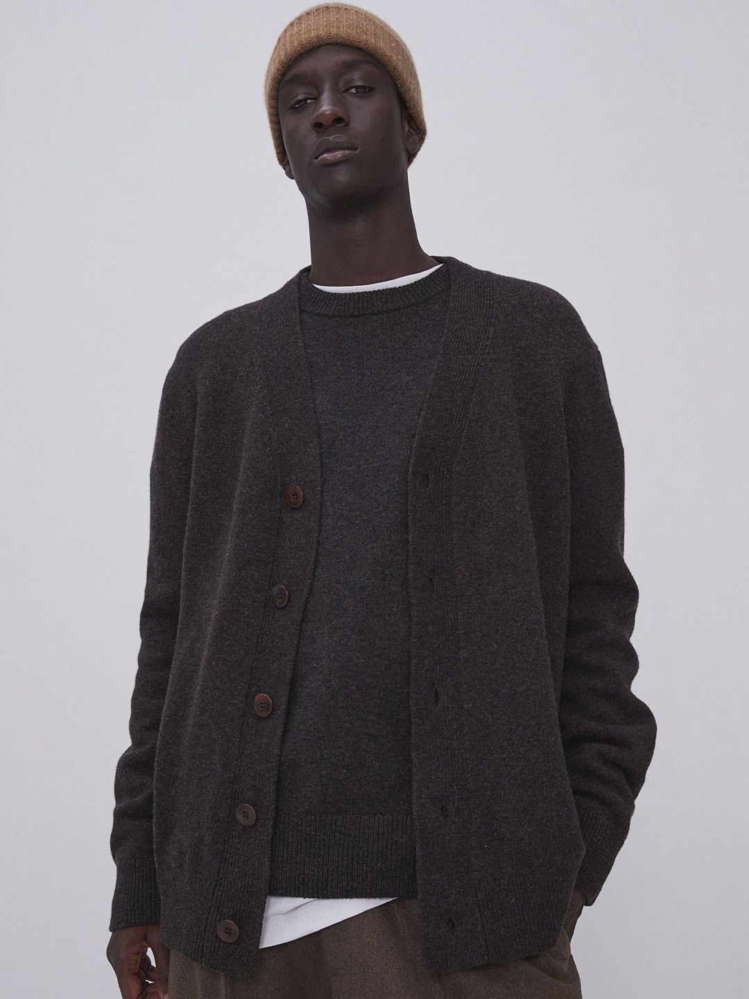 

H&M Men Relaxed Fit Wool Cardigan, Brown