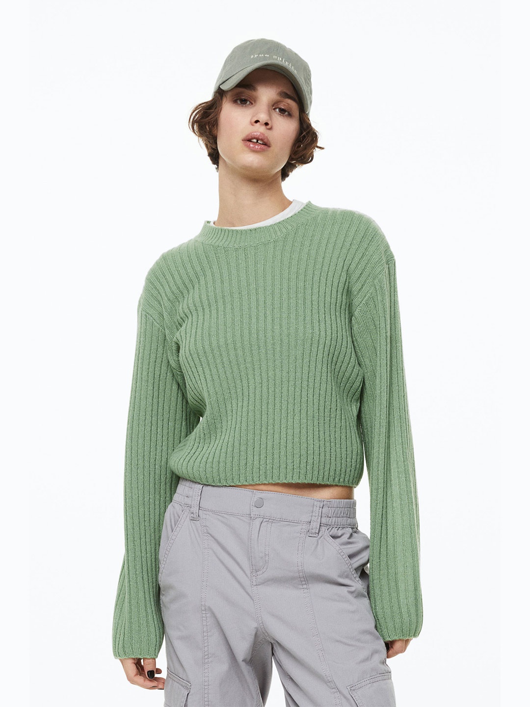 

H&M Women Rib-Knit Acrylic Jumper, Green