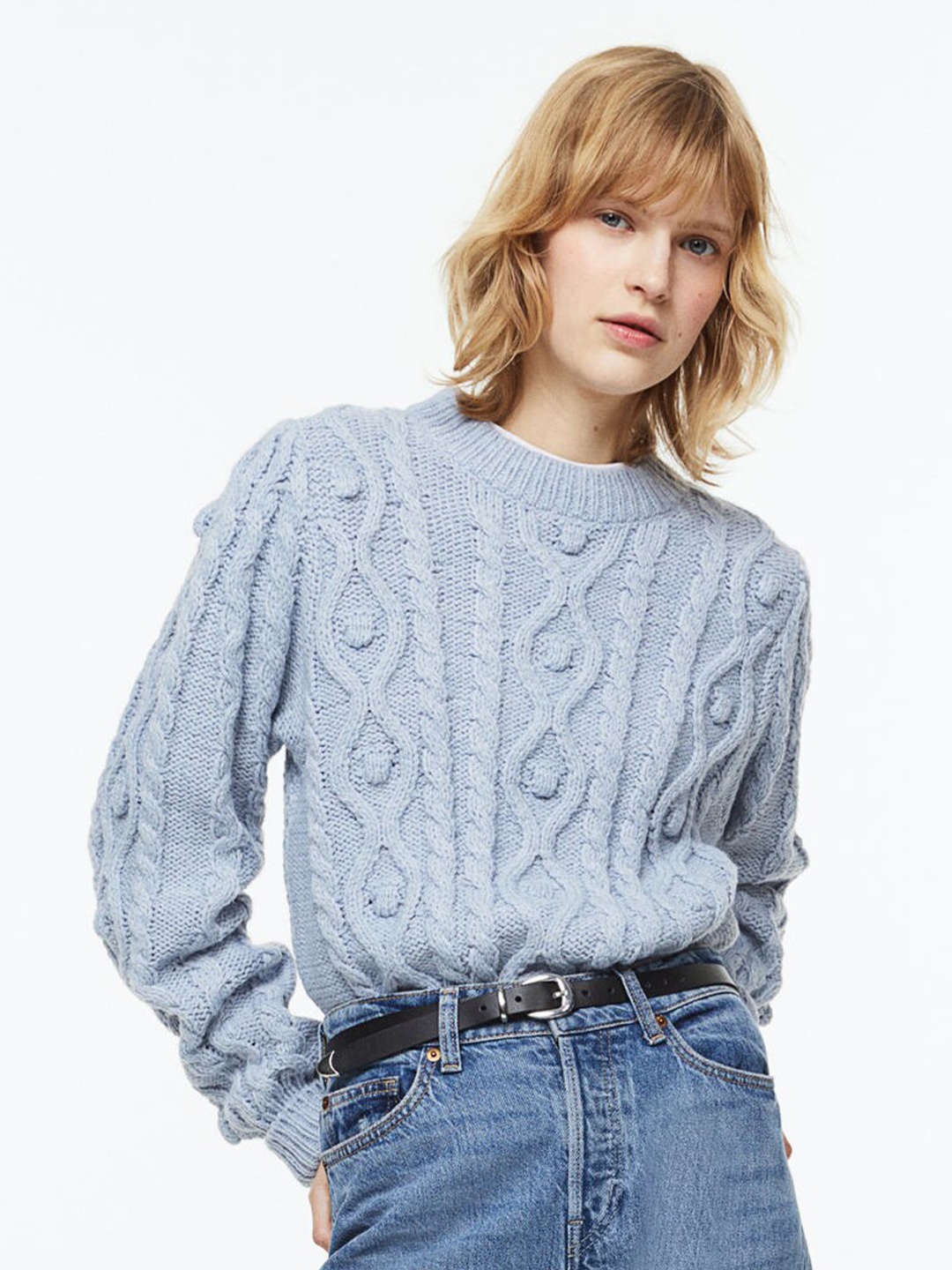 

H&M Women Textured-Knit Jumper, Blue