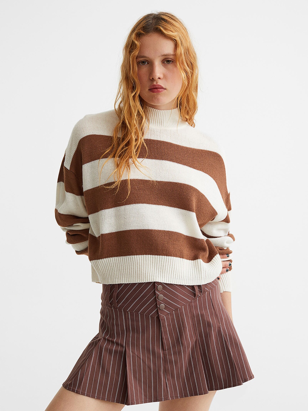

H&M Women Striped Acrylic Jumper, Brown