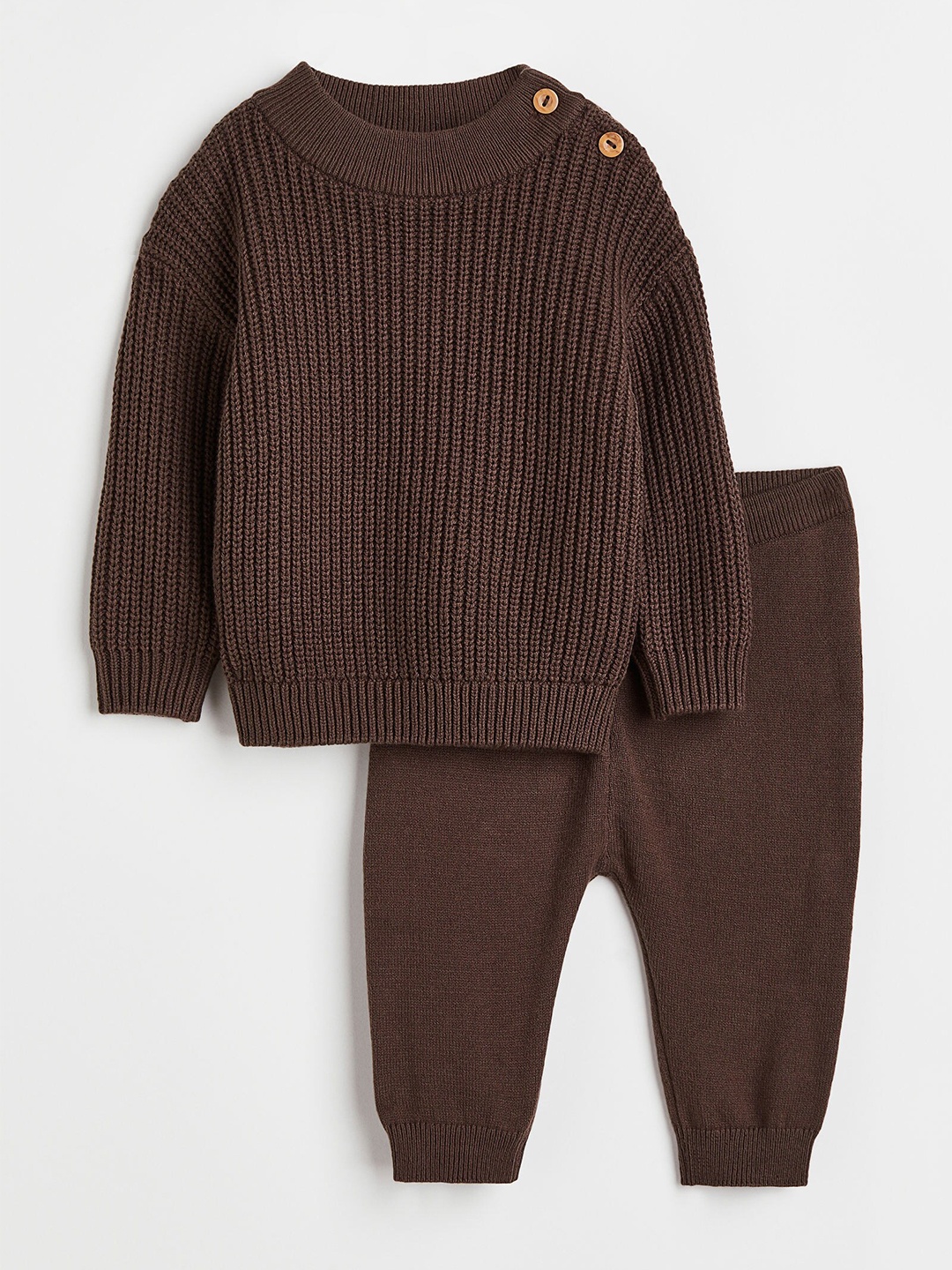

H&M 2-Piece Round Neck Knitted Wool Cardigan Set, Brown