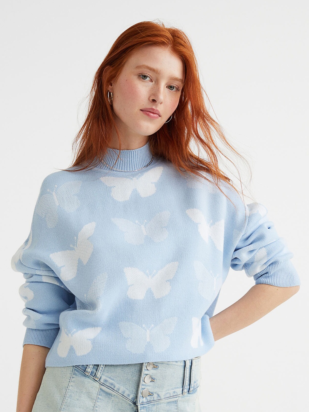 

H&M Women Jacquard-Knit Acrylic Jumper, Blue