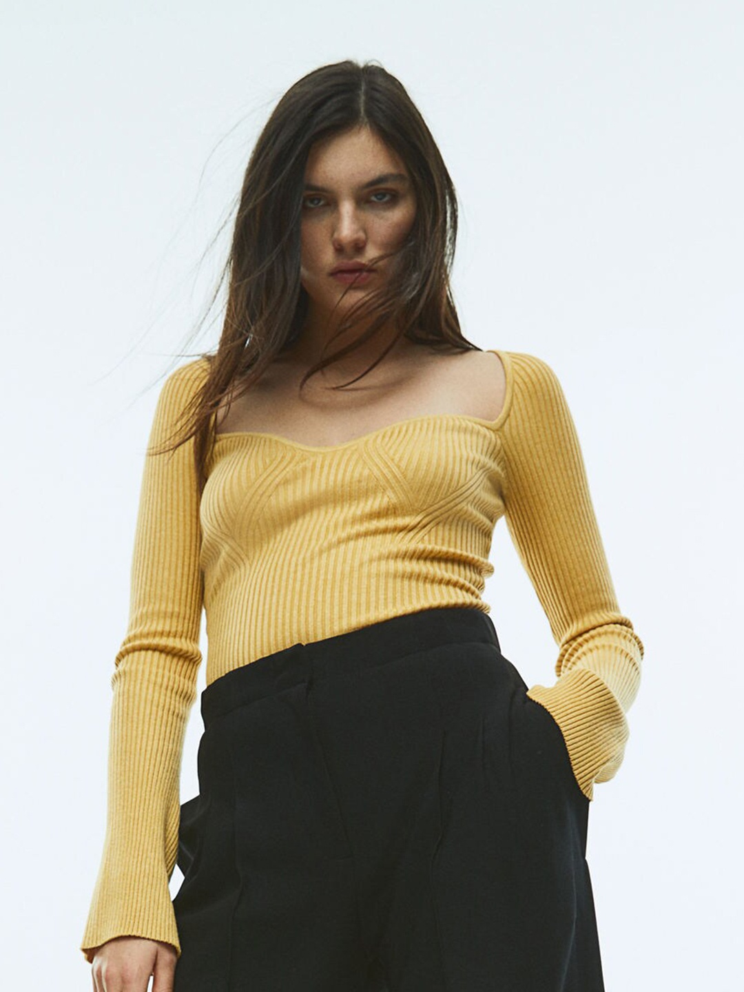 

H&M Women Rib-Knit Jumper, Yellow