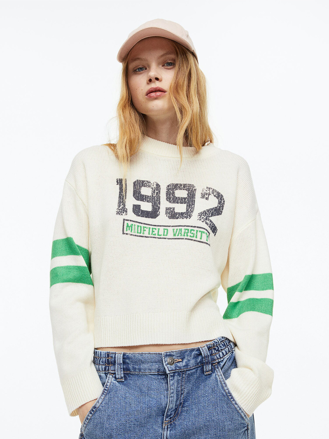 

H&M Women Self Design Acrylic Jumper, White