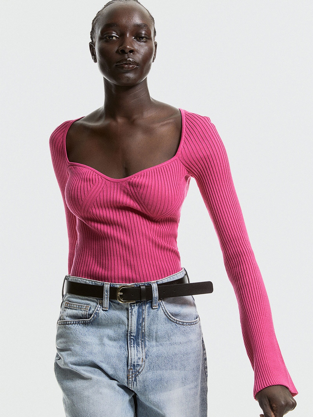 

H&M Women Rib-Knit Jumper, Pink