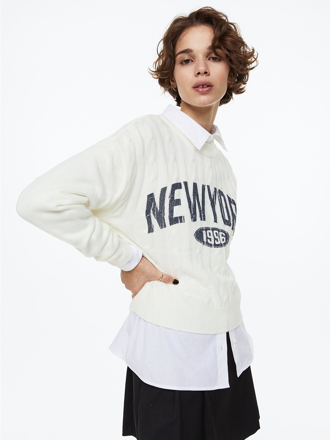 

H&M Women Printed Acrylic Jumper, White