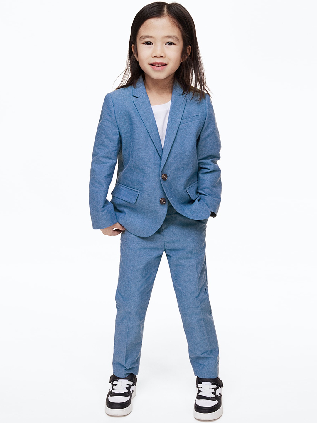 

H&M Boys Pure Cotton Slim Fit Suit Trousers, Blue