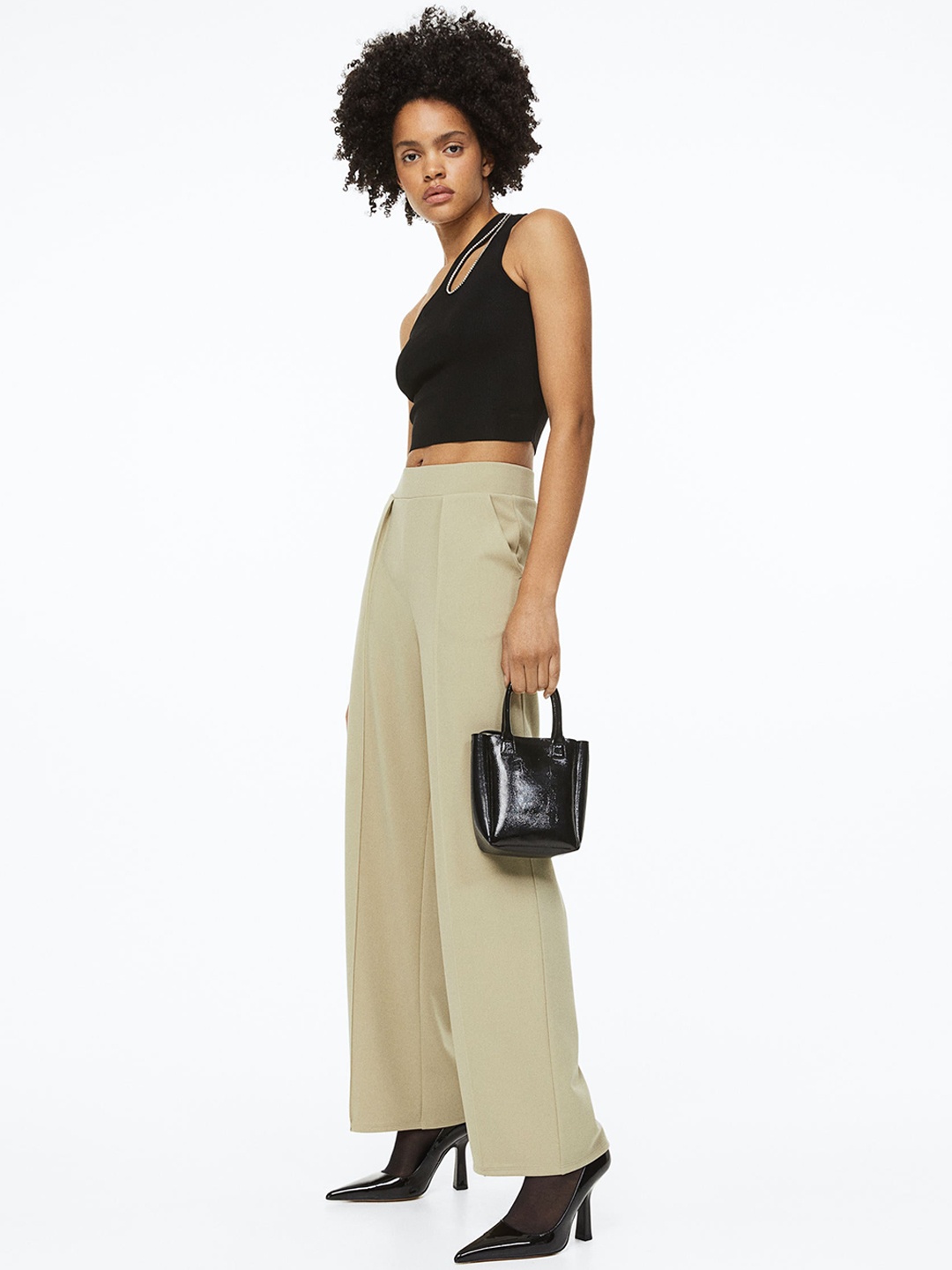 

H&M Women High-Waisted Tailored Trousers, Beige
