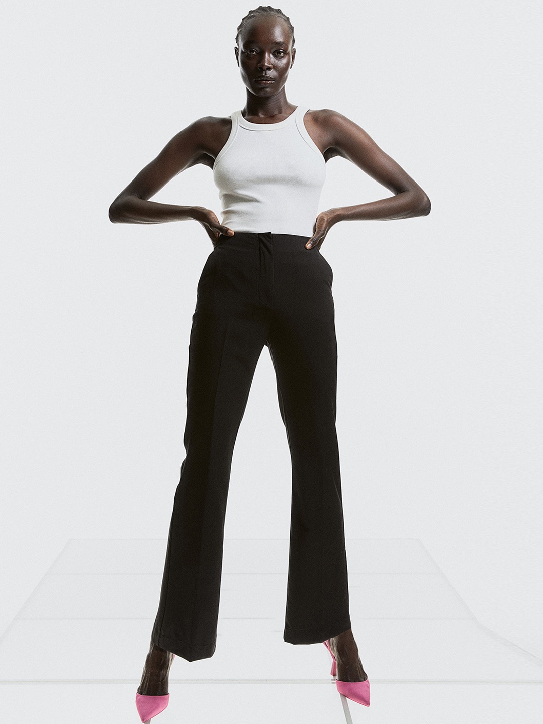

H&M Women Slim Fit High-Rise Flared Trousers, Black