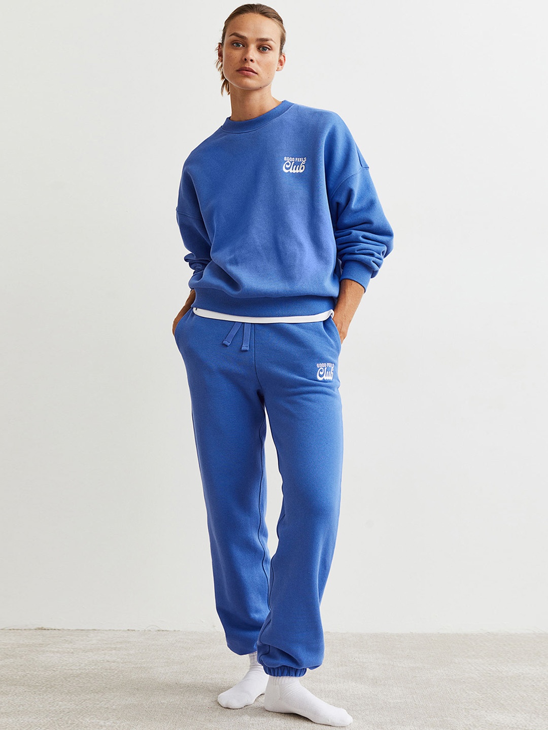 

H&M Women Solid Pure Cotton Joggers, Blue