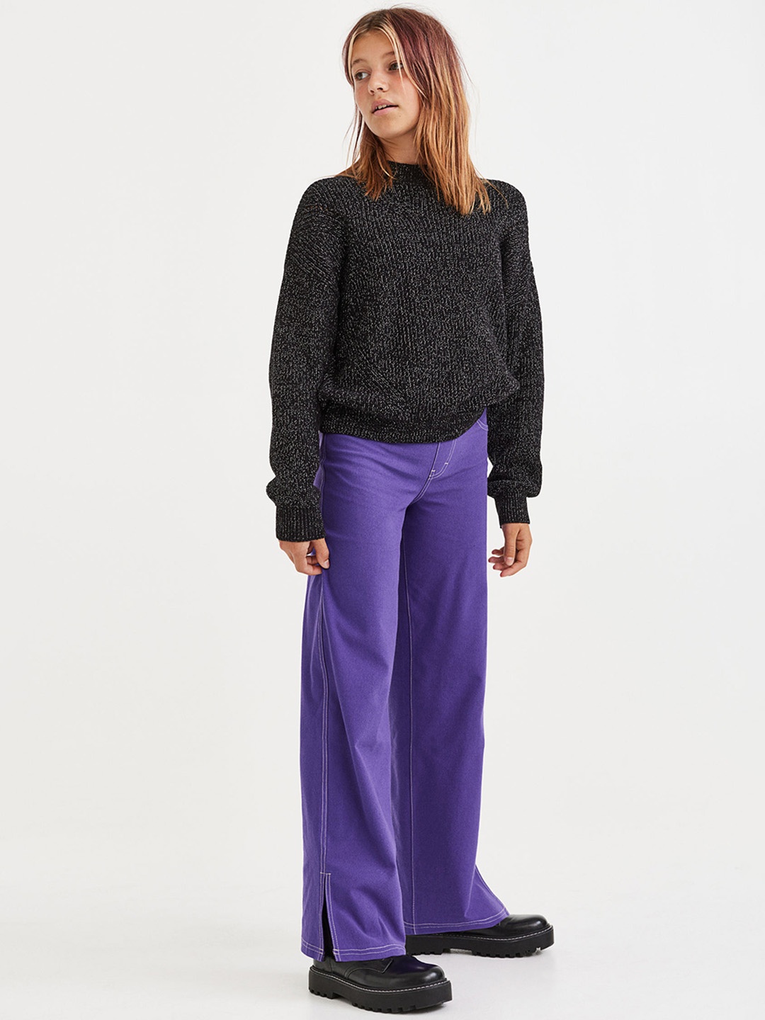 

H&M Girls Wide Fit Trousers, Purple