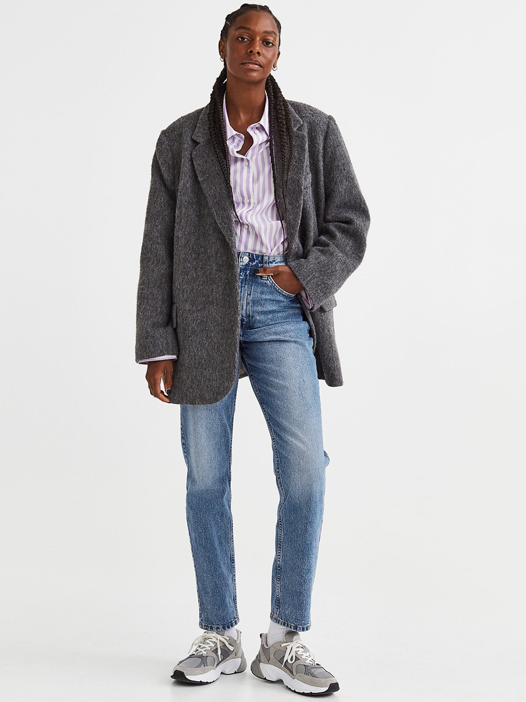

H&M Women Single-Breasted Blazer, Grey