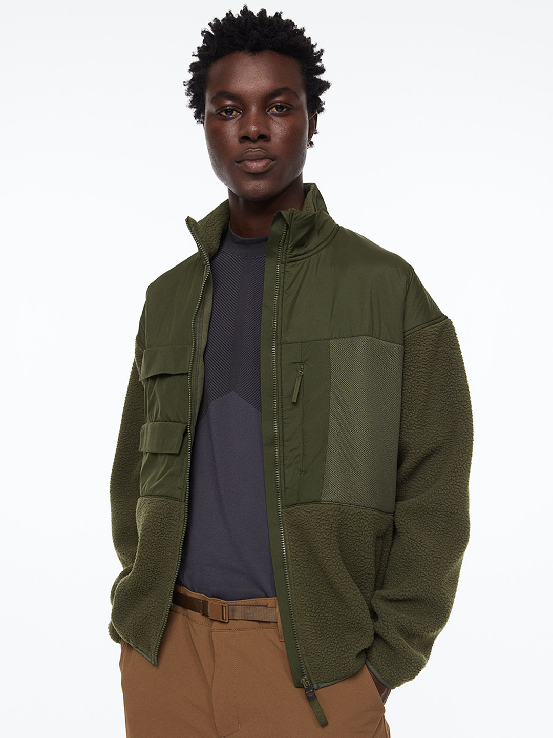 

H&M Men Fleece Sports Jacket, Green