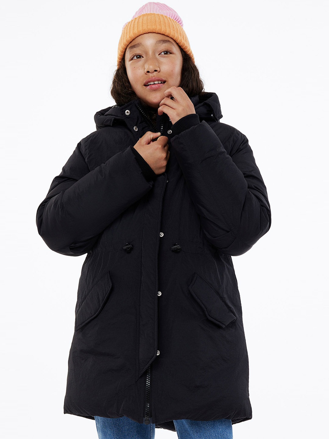 

H&M Girls Padded Nylon Parka, Black