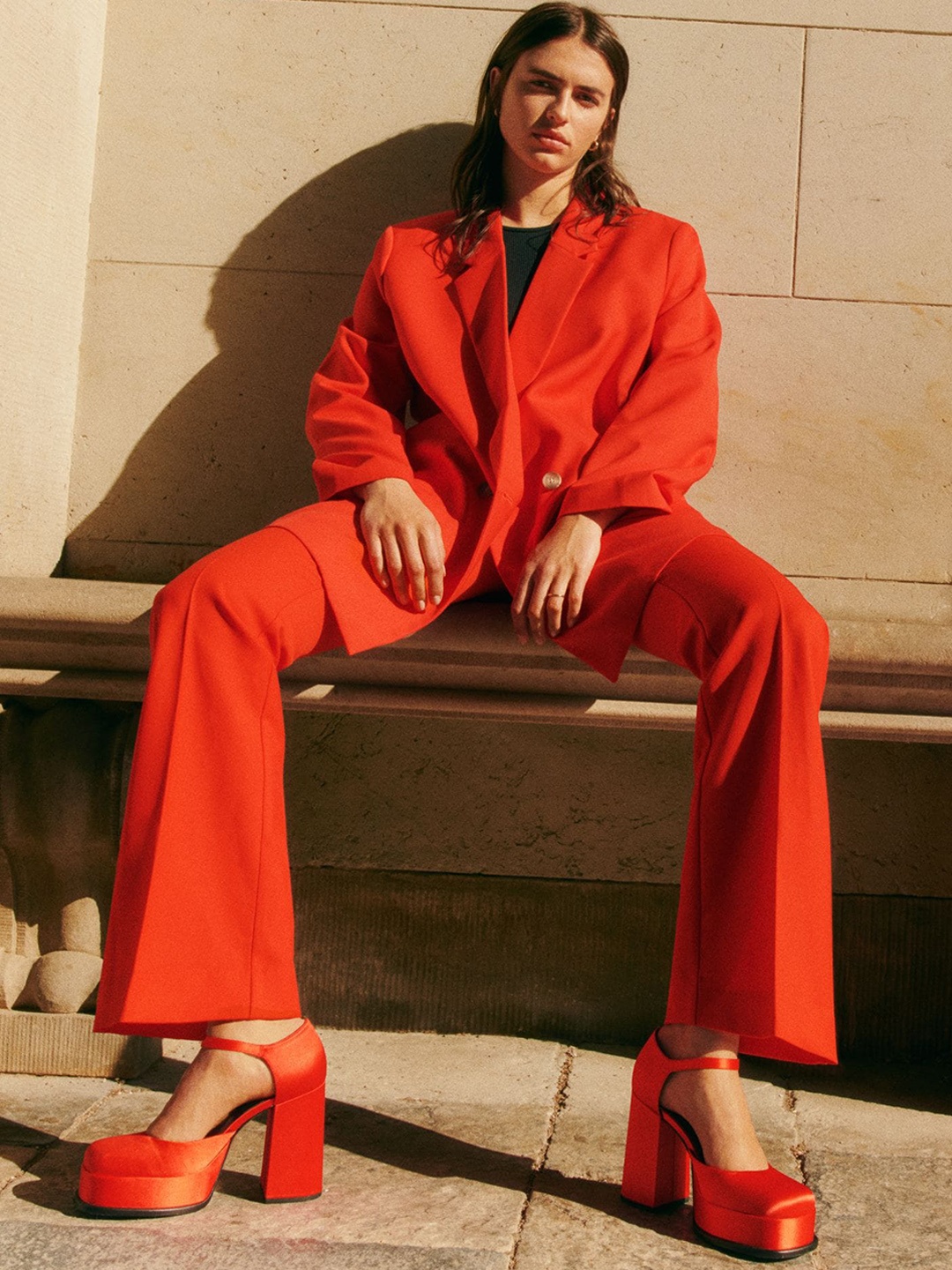 

H&M Women Double-Breasted Jacket, Red