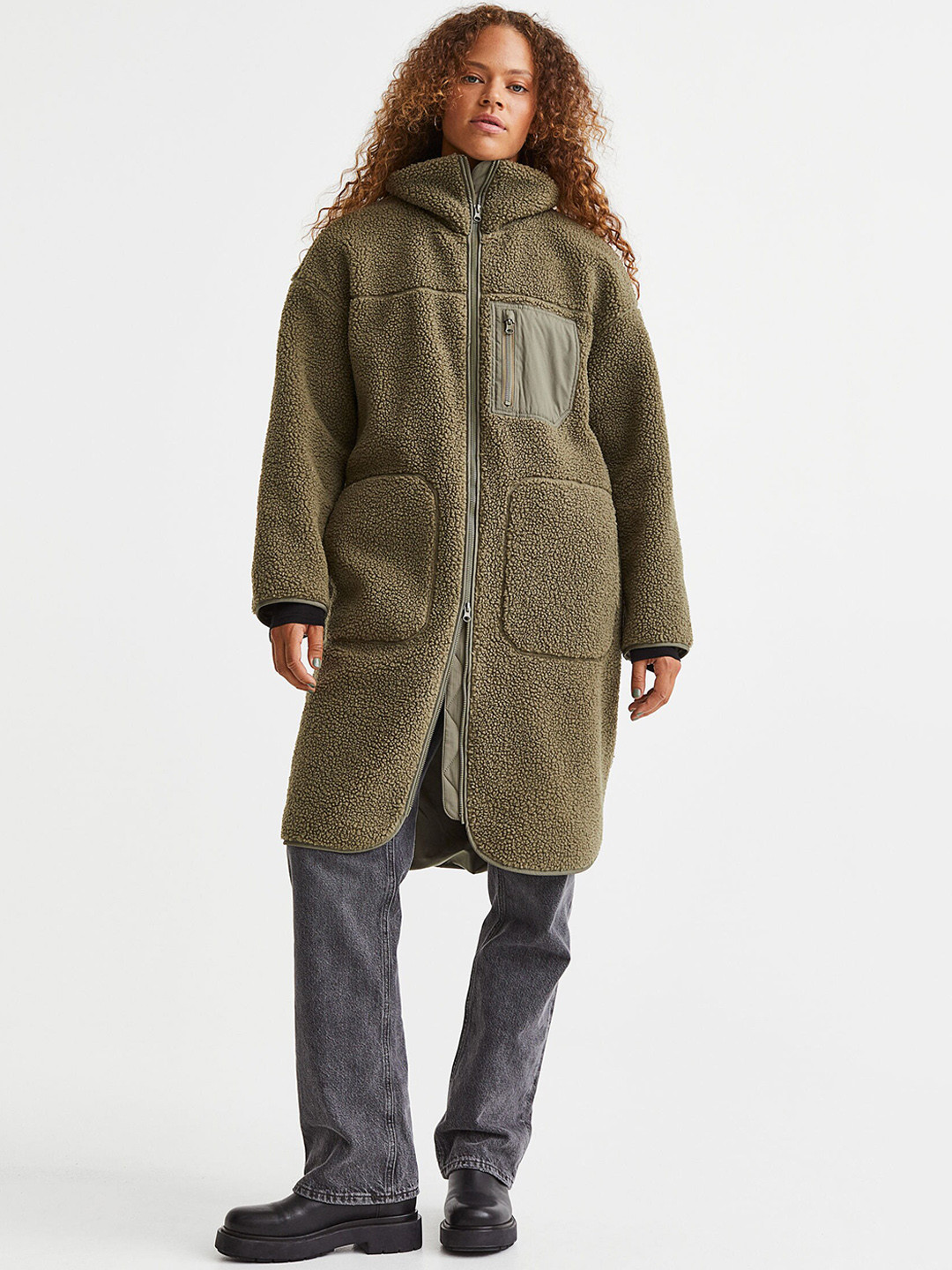 

H&M Women Teddy Jacket, Olive