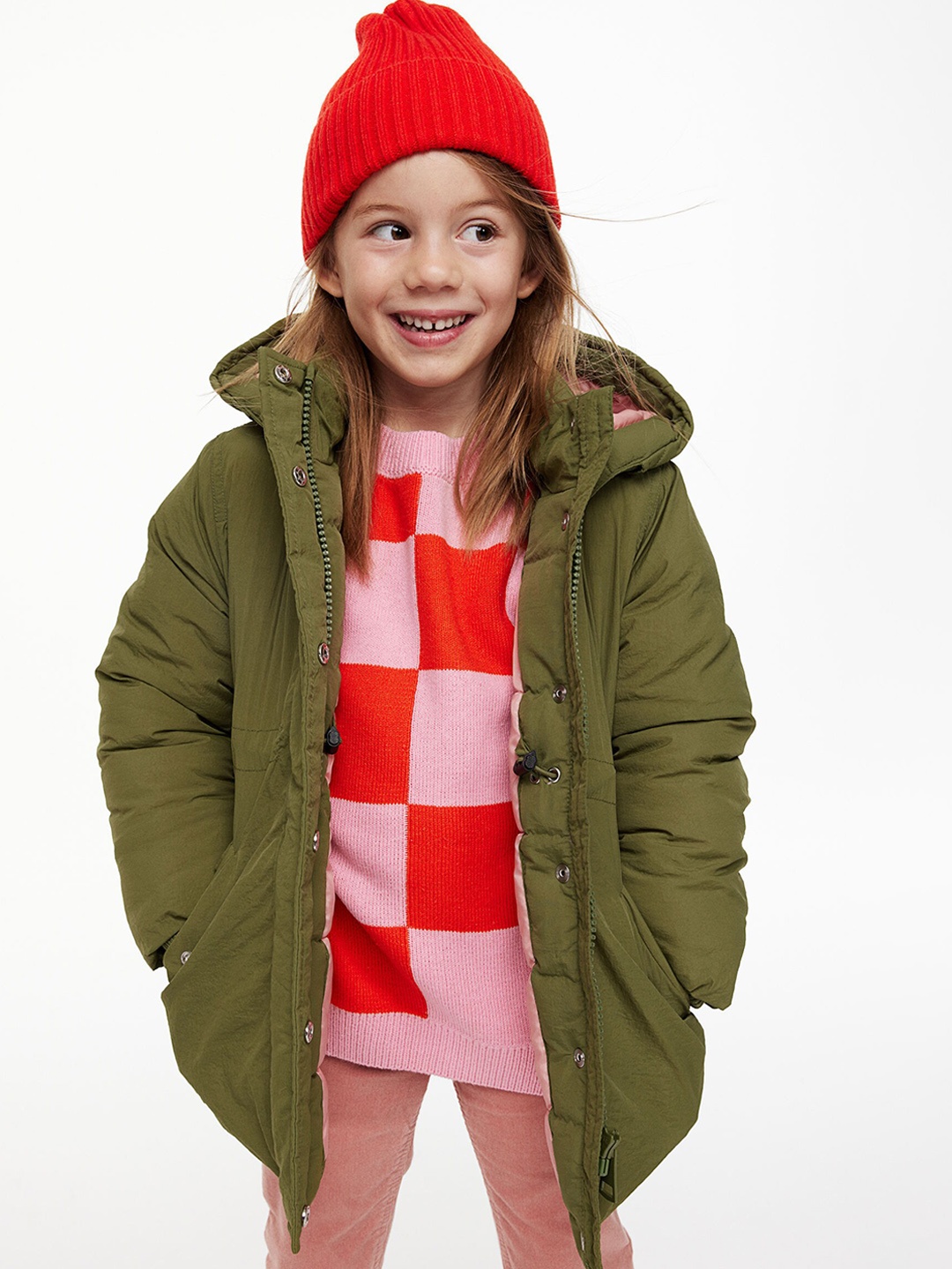 

H&M Girls Padded Nylon Parka, Olive