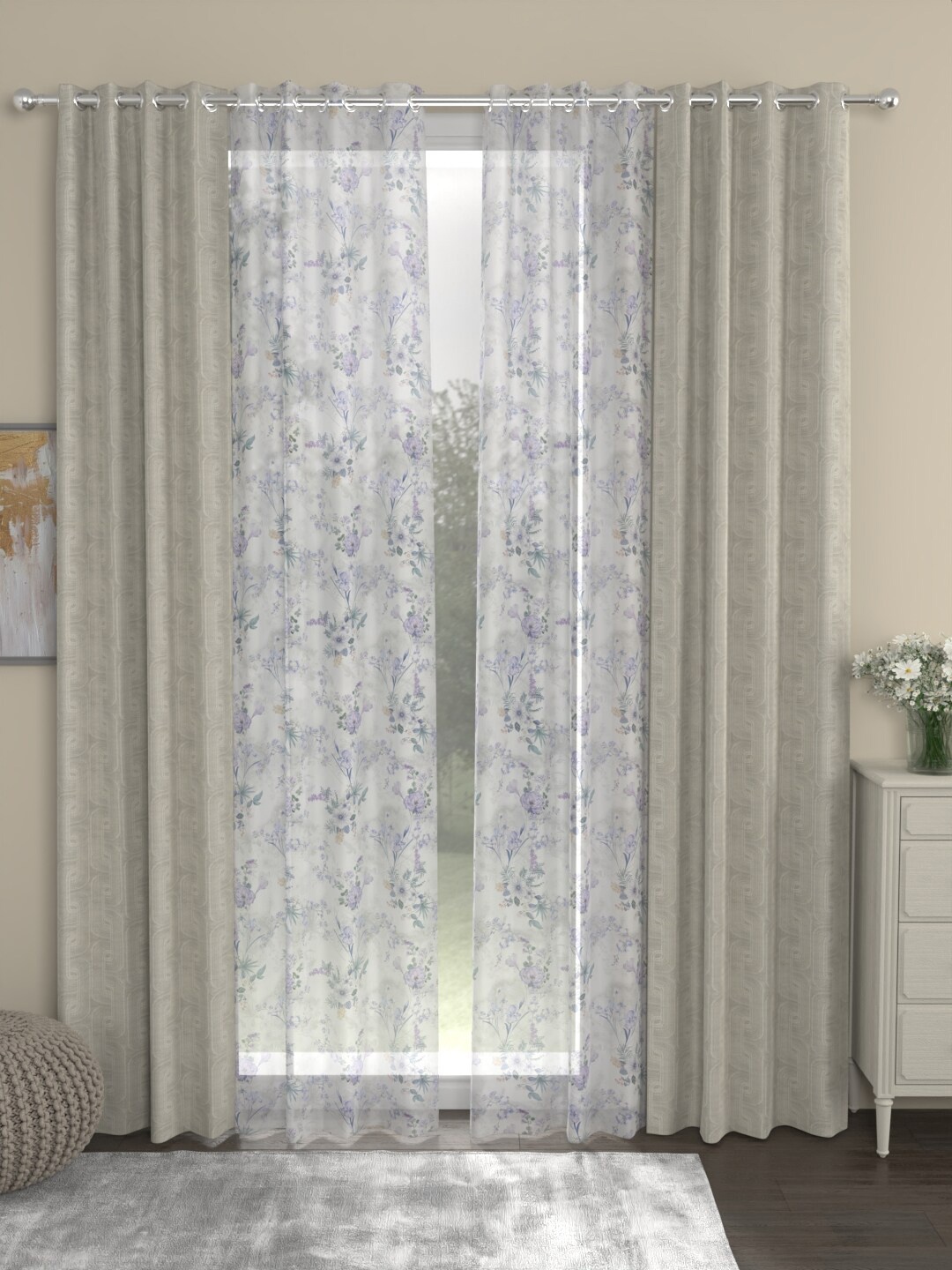 

ROSARA HOME Unisex Beige Curtains and Sheers, White