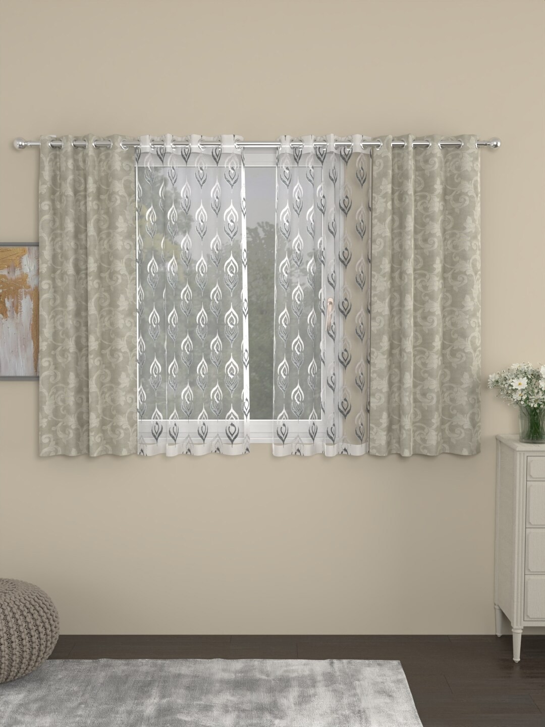 

ROSARA HOME Unisex Beige Curtains and Sheers