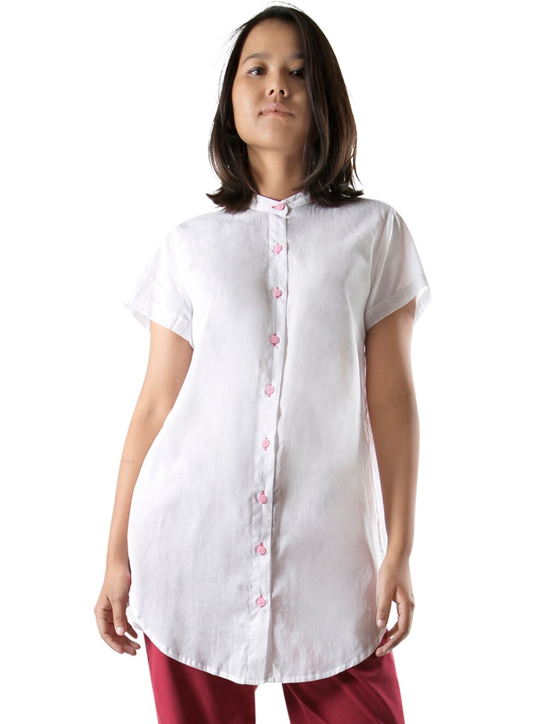 

GRASS by Gitika Goyal Women Longline Casual Cotton Shirt, White
