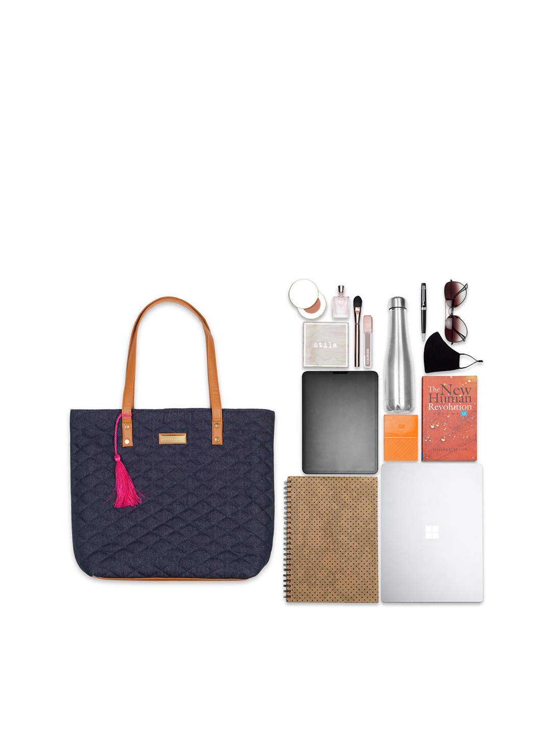 

Kanvas Katha Shopper Shoulder Bag with Quilted, Navy blue