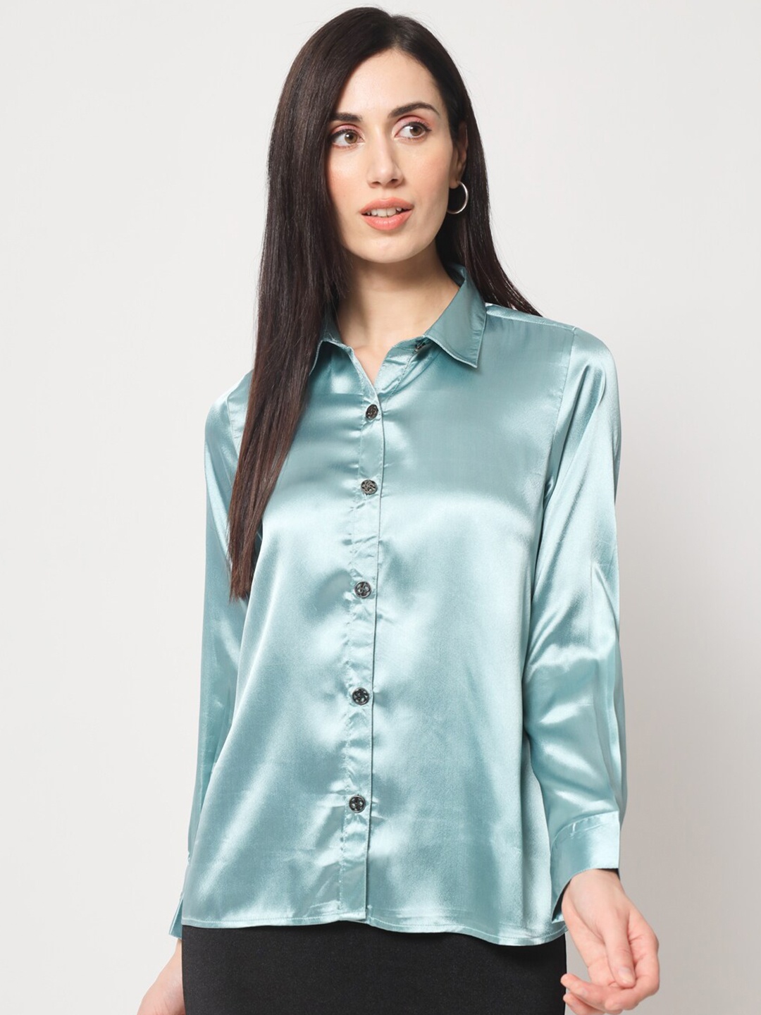 

CHARMGAL Women Blue Classic Slim Fit Casual Shirt
