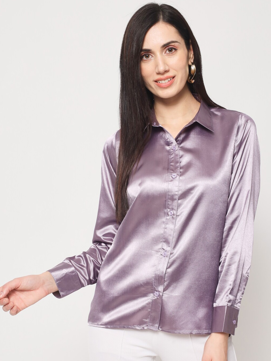 

CHARMGAL Women Pink Classic Slim Fit Striped Casual Shirt