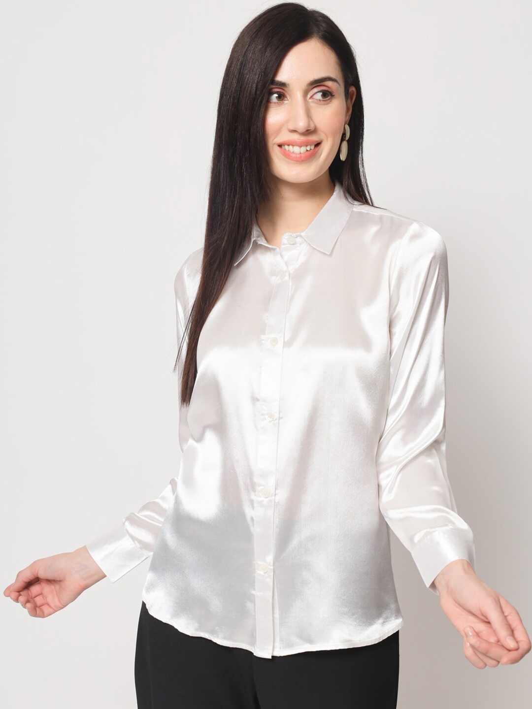 

CHARMGAL Women White Classic Slim Fit Casual Shirt