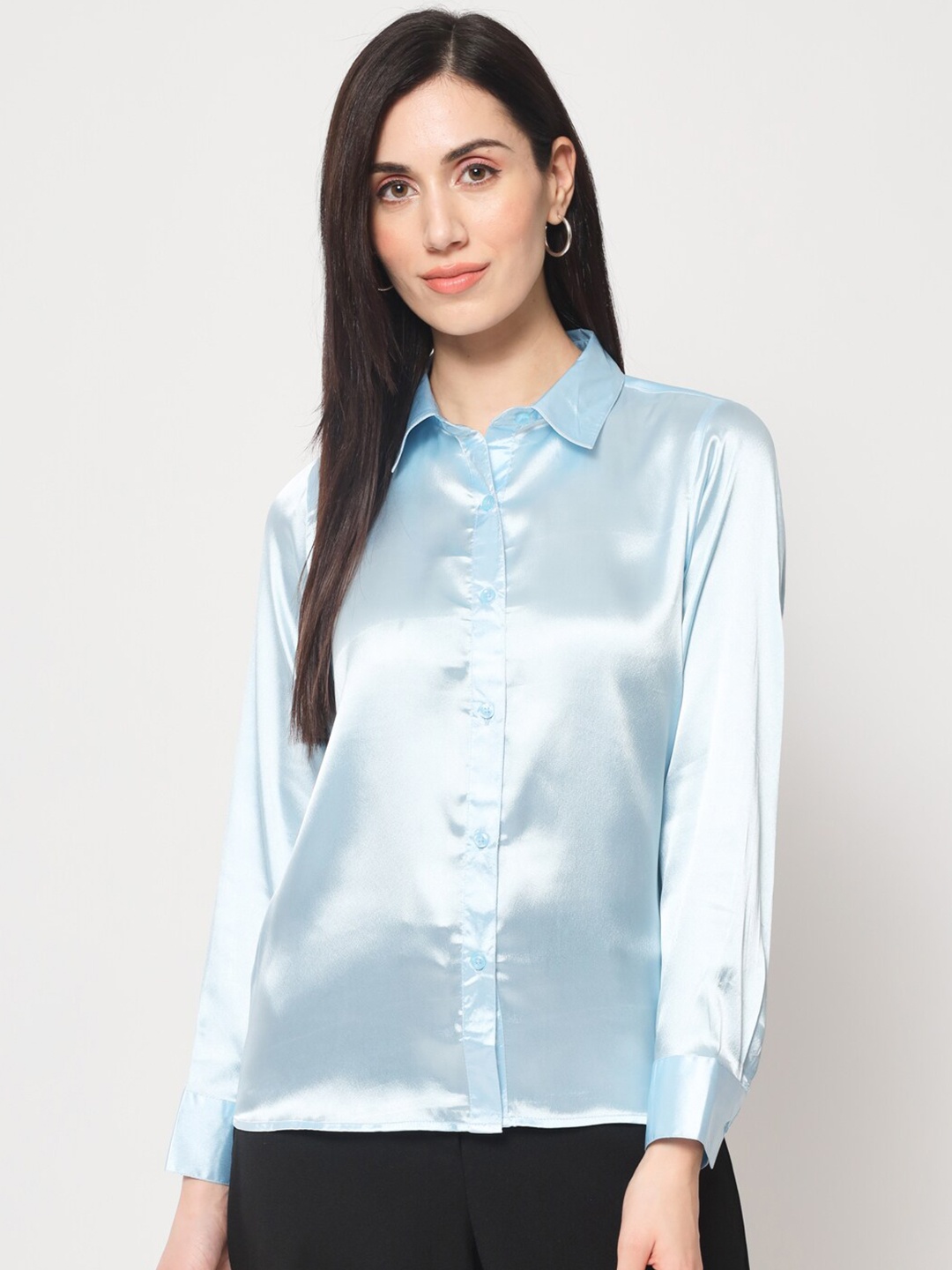 

CHARMGAL Women Blue Classic Slim Fit Casual Shirt