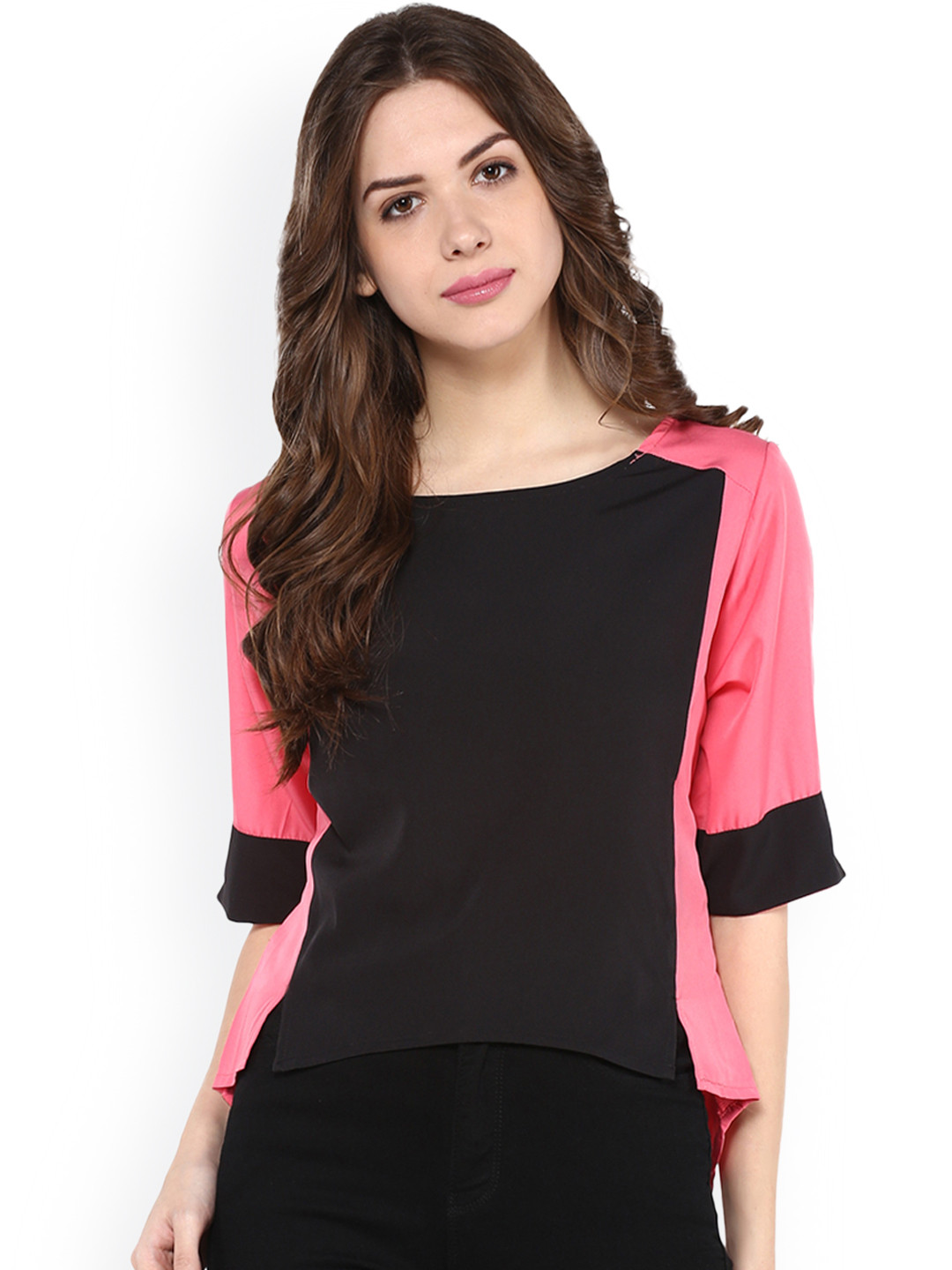 

Pannkh Women Pink & Black Solid Top
