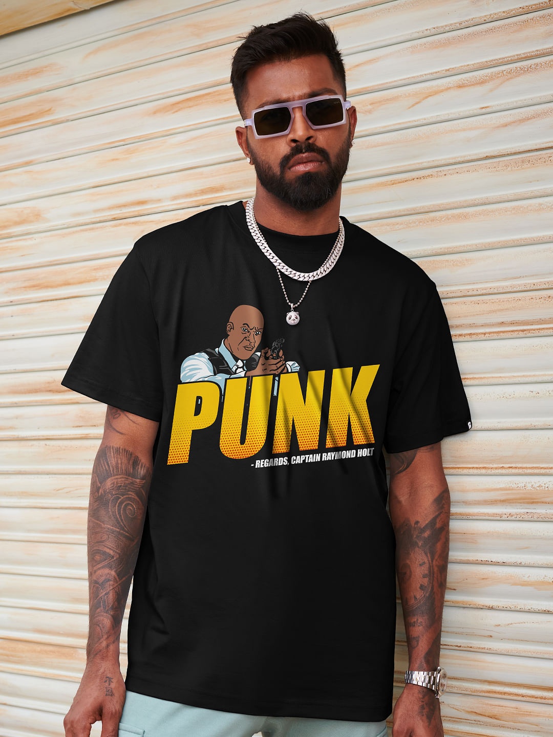 

The Souled Store Men Black Printed Applique T-shirt
