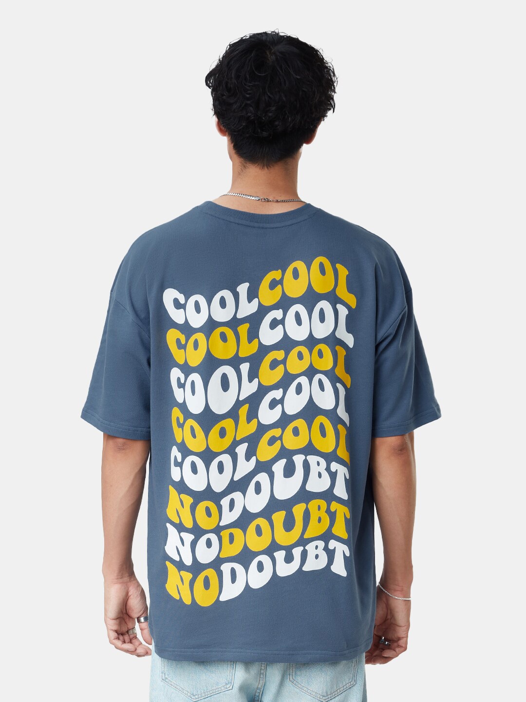 

The Souled Store Men Blue Typography Printed Applique Oversized T-Shirt